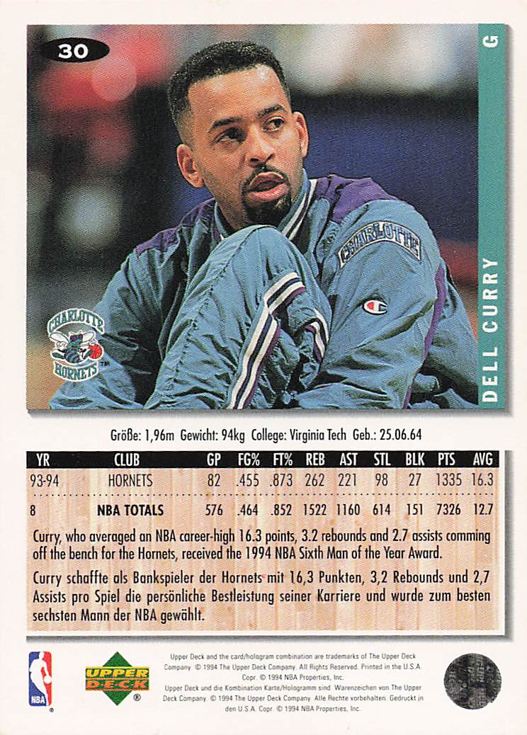 1994-95 Collector's Choice German Basketball Dell Curry #30