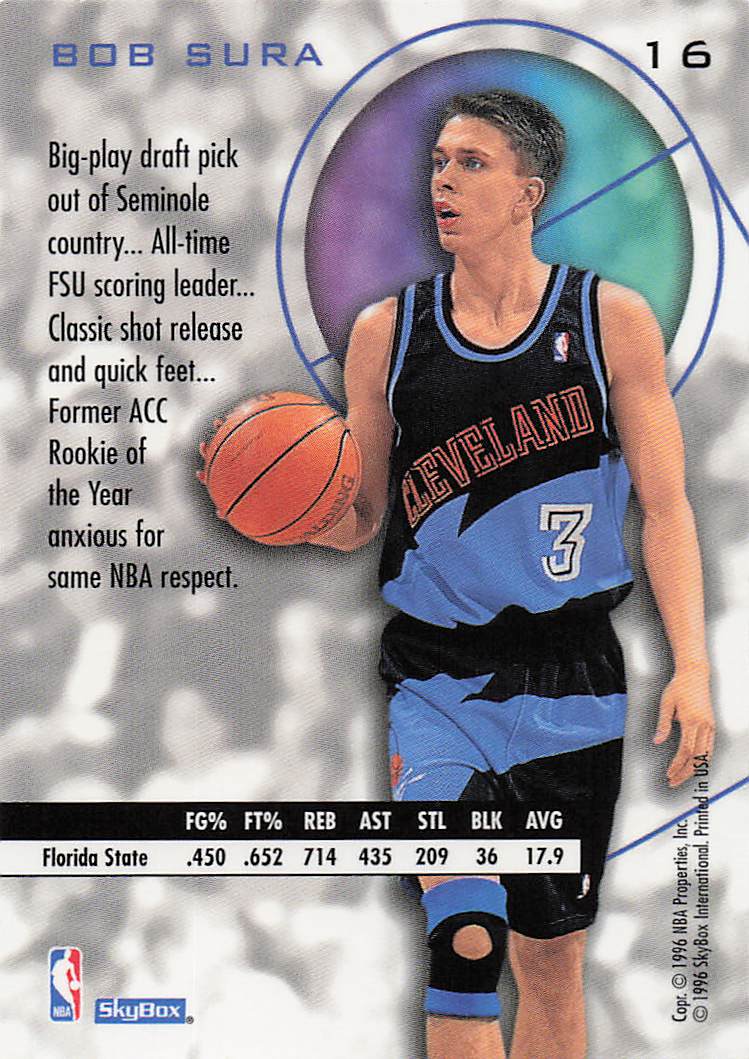 1995-96 SkyBox E-XL Basketball Bob Sura #16 Rookie