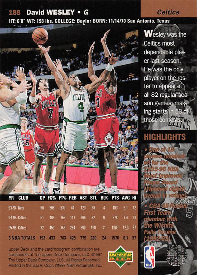 1996-97 Upper Deck Basketball David Wesley #188