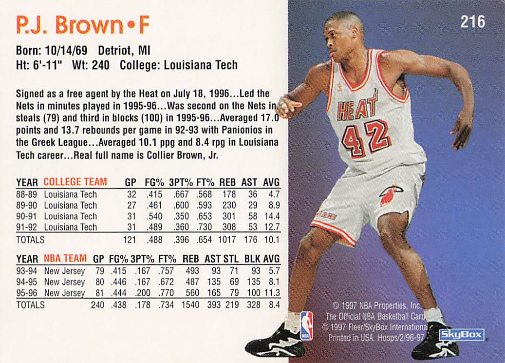 1996-97 Hoops Basketball P.J. Brown #216