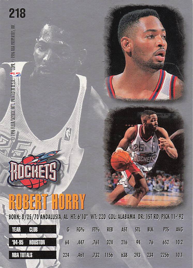 1995-96 Ultra Basketball Robert Horry #218