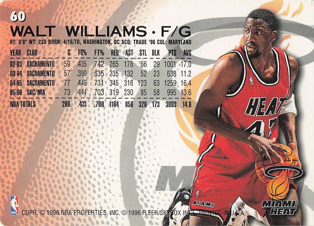 1996-97 Fleer Basketball Walt Williams #60