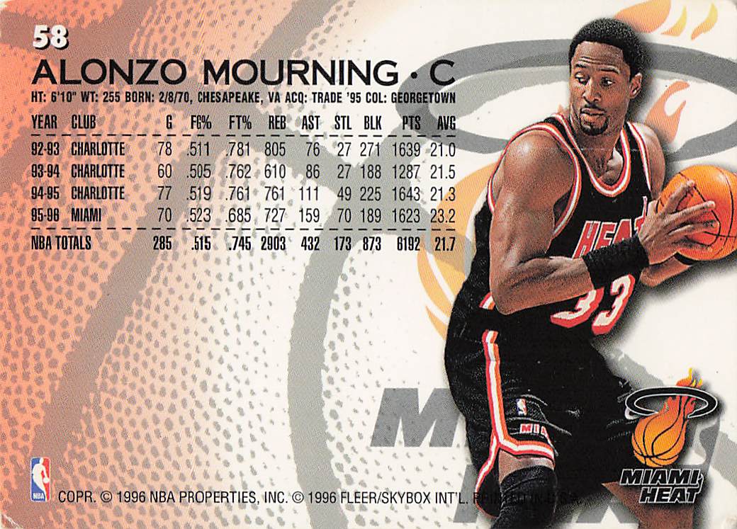 1996-97 Fleer Basketball Alonzo Mourning #58