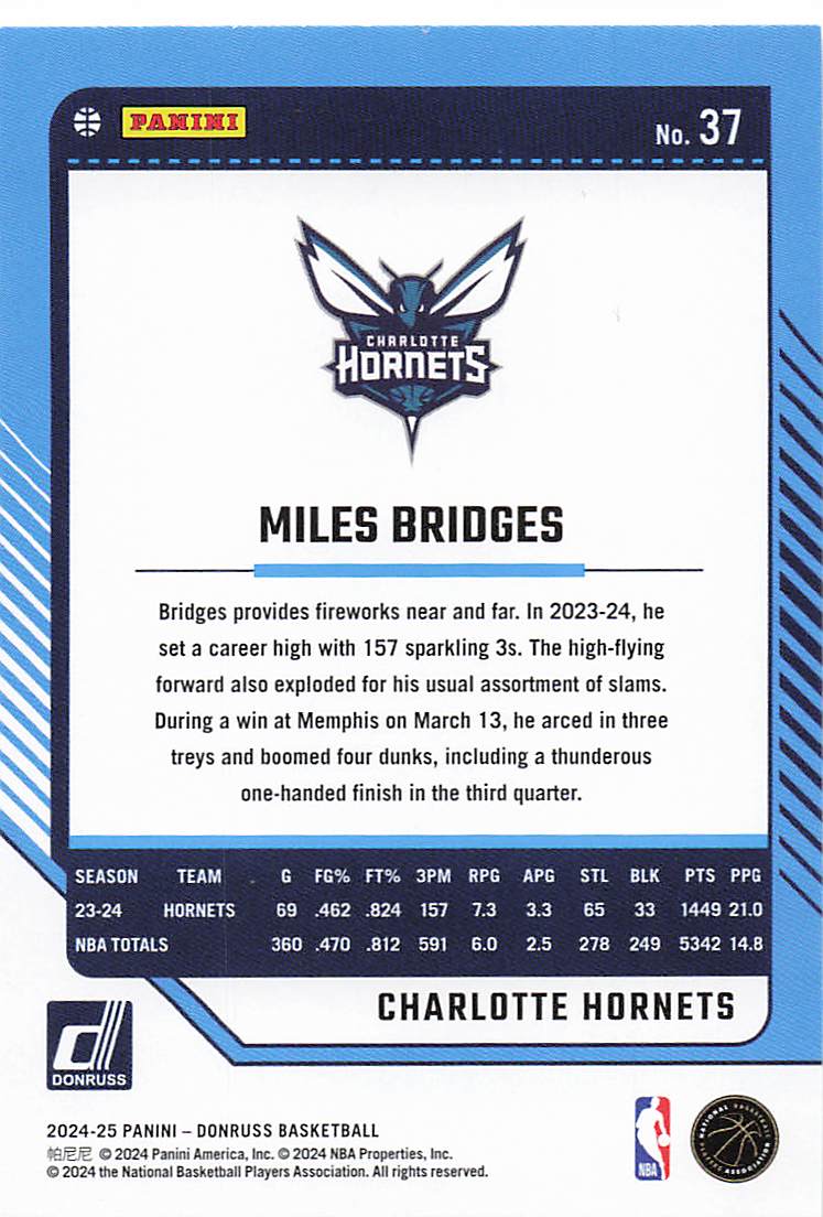 2024-25 Donruss Basketball Winter Miles Bridges #37