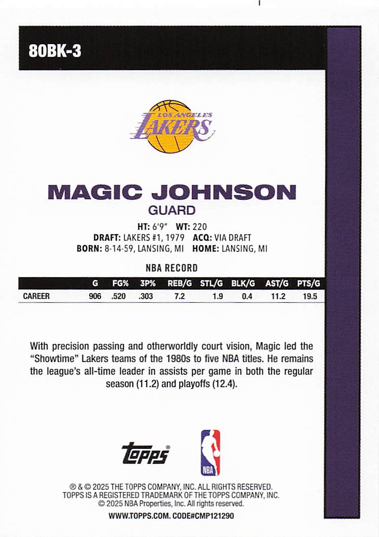 2025-26 Topps Basketball 1980-81 Topps Basketball Magic Johnson #80BK-3