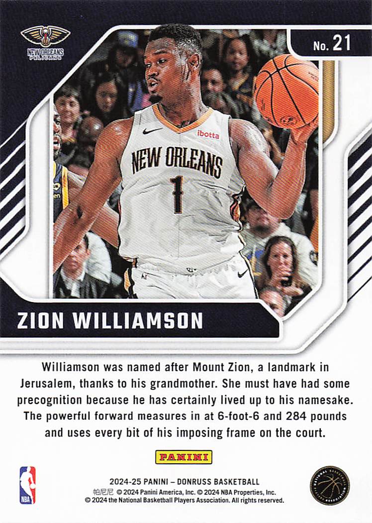 2024-25 Donruss Basketball Franchise Features Zion Williamson #21