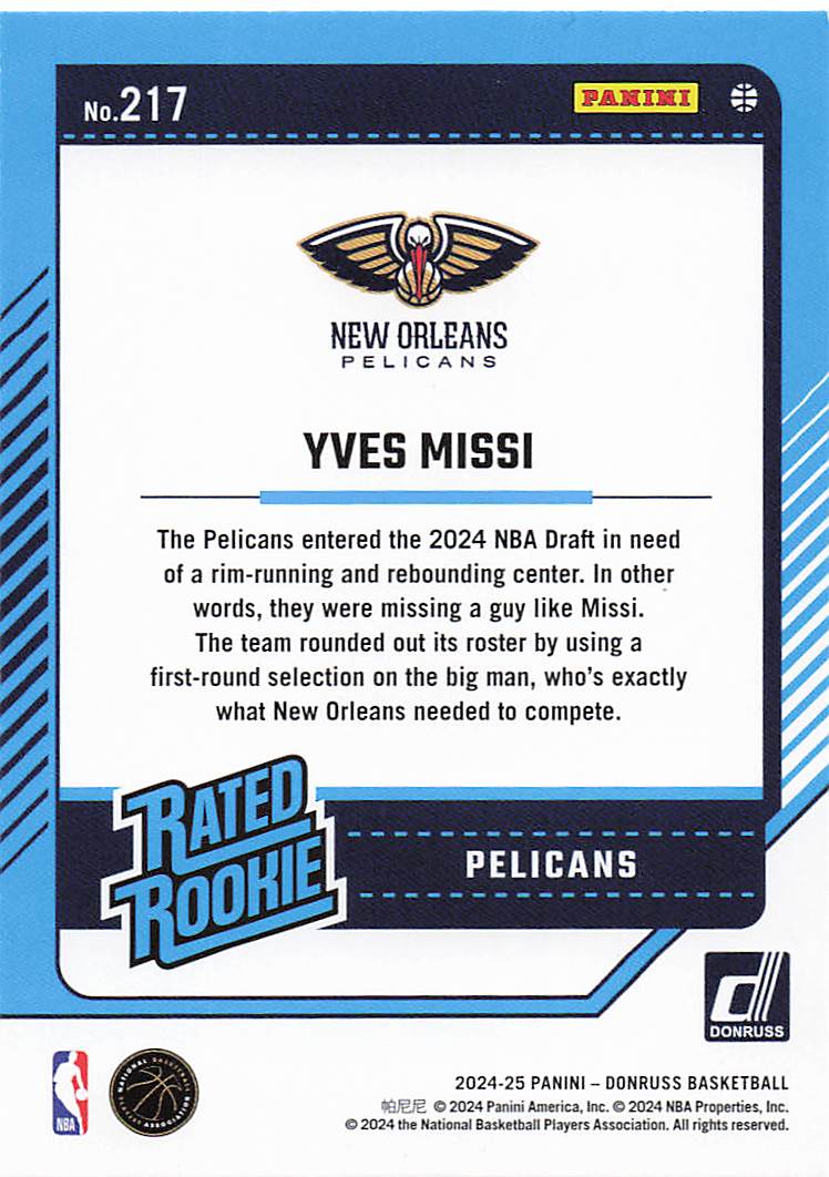 2024-25 Donruss Basketball Yves Missi #217 Rookie
