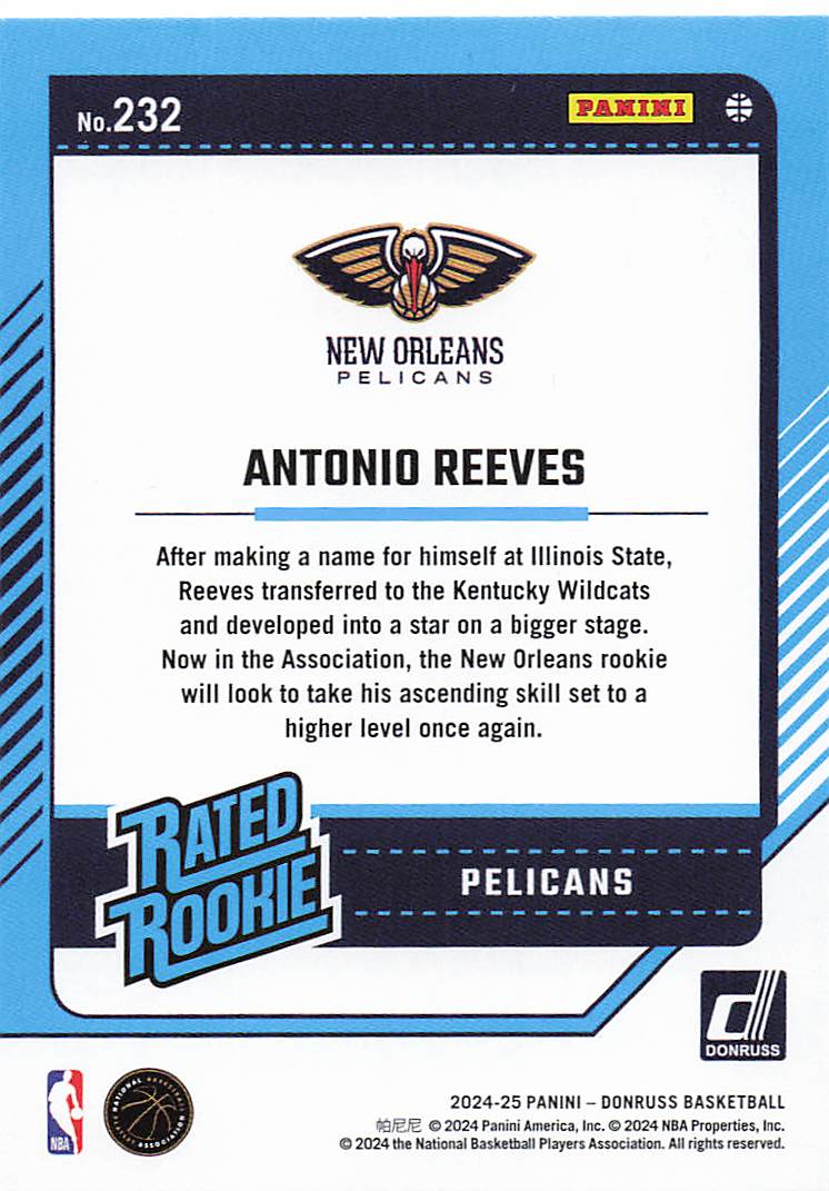 2024-25 Donruss Basketball Antonio Reeves #232 Rookie