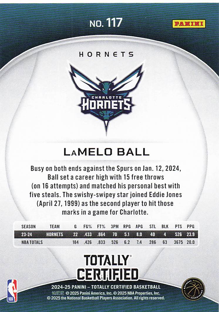 2024-25 Panini Totally Certified Basketball LaMelo Ball #117