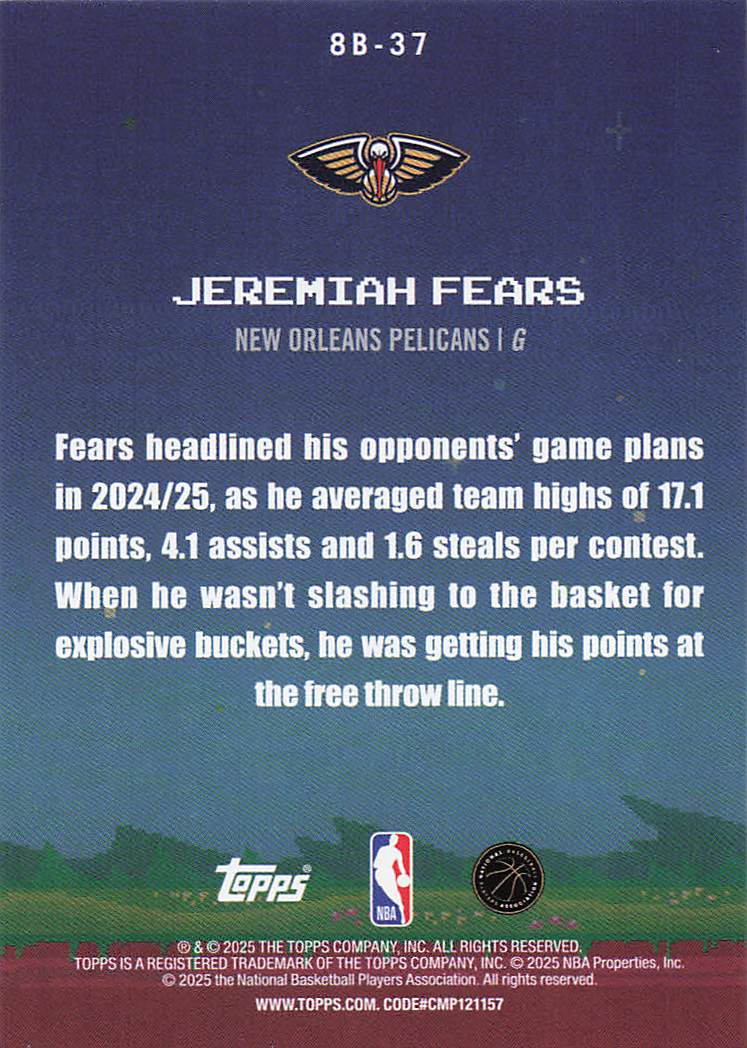 2025-26 Topps Basketball 8-Bit Ballers Jeremiah Fears #8B-37