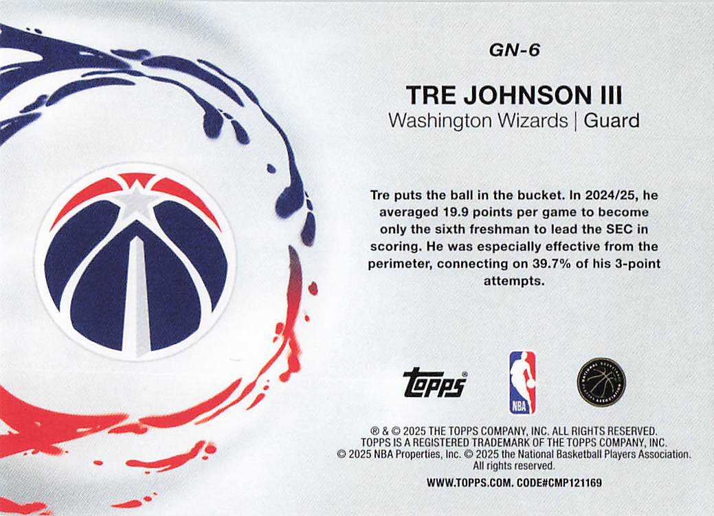 2025-26 Topps Basketball Generation Now Tre Johnson III #GN-6