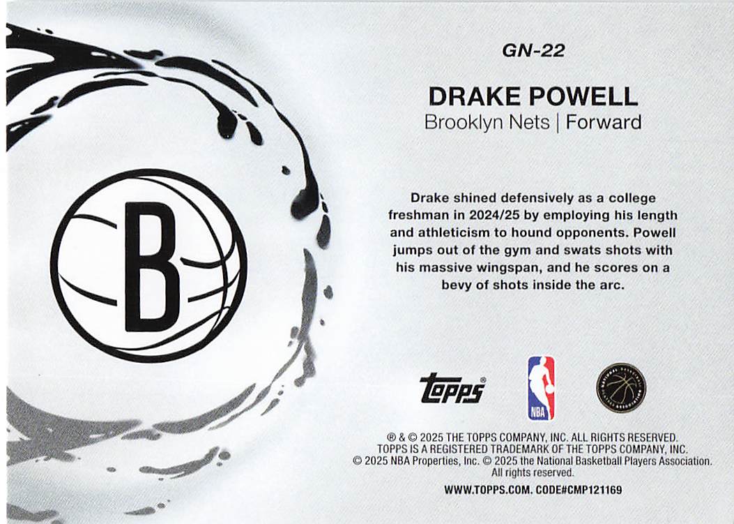 2025-26 Topps Basketball Generation Now Drake Powell #GN-22