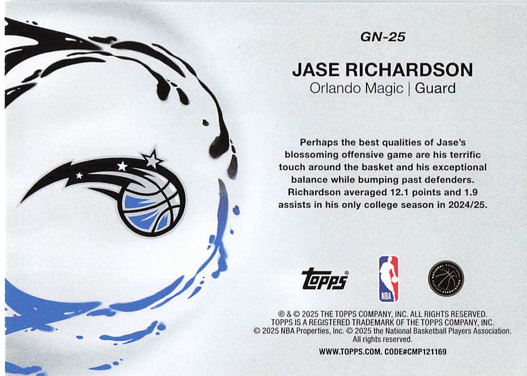 2025-26 Topps Basketball Generation Now Jase Richardson #GN-25