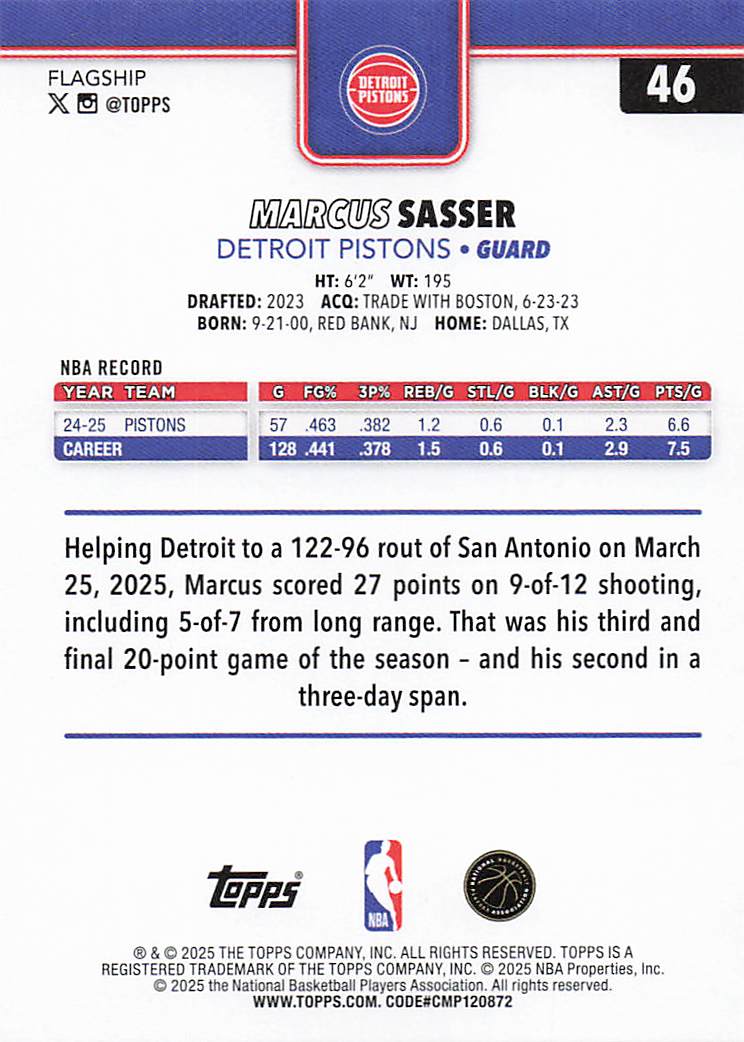 2025-26 Topps Basketball Marcus Sasser #46