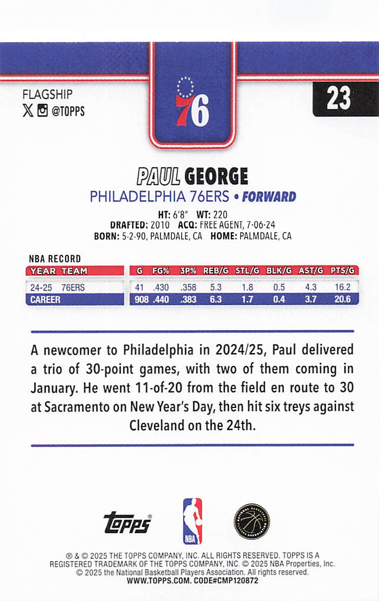 2025-26 Topps Basketball Paul George #23