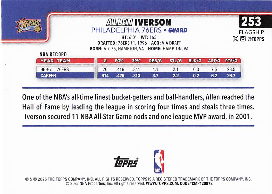 2025-26 Topps Basketball Allen Iverson #253