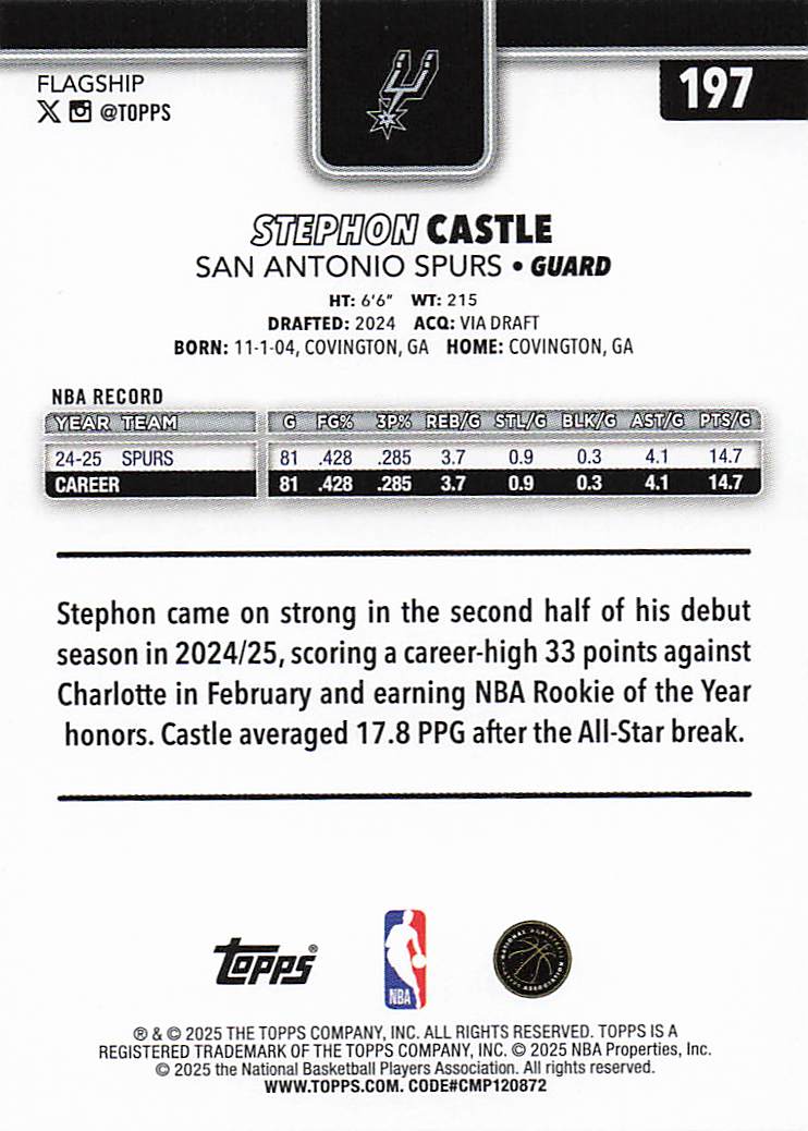 2025-26 Topps Basketball Stephon Castle #197