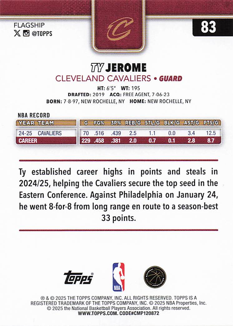 2025-26 Topps Basketball Ty Jerome #83