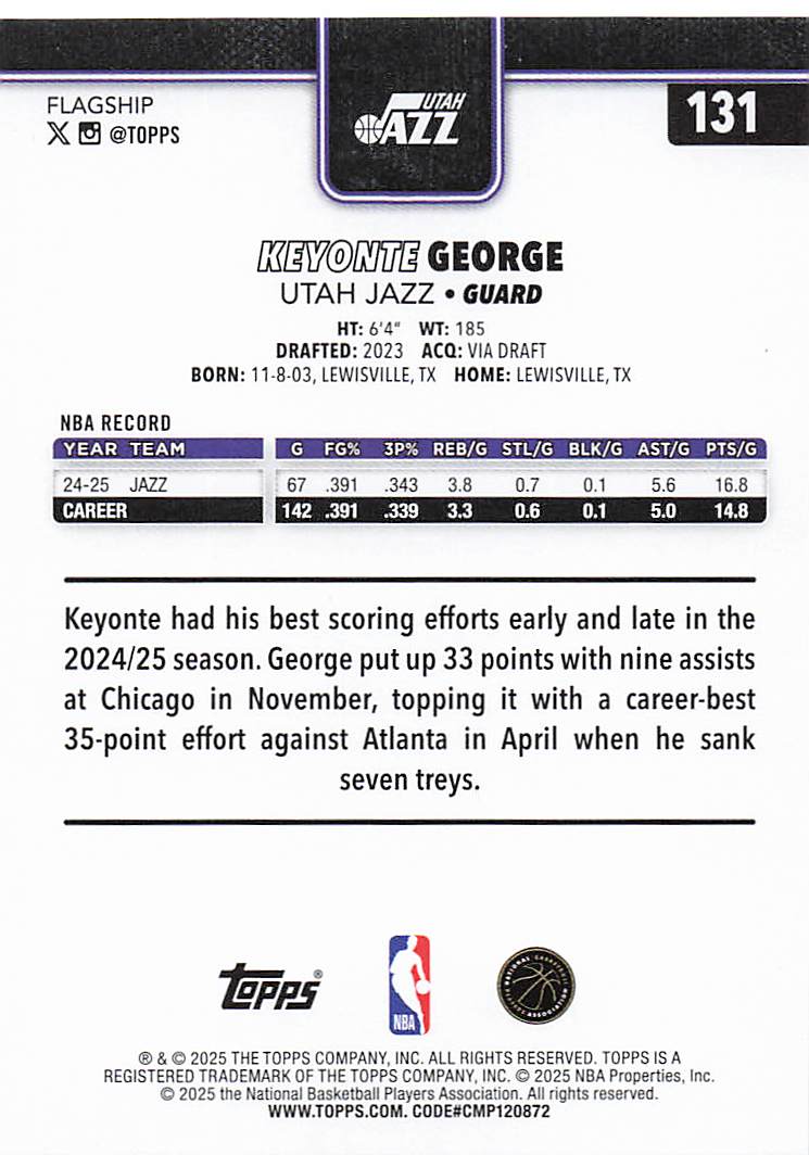 2025-26 Topps Basketball Keyonte George #131