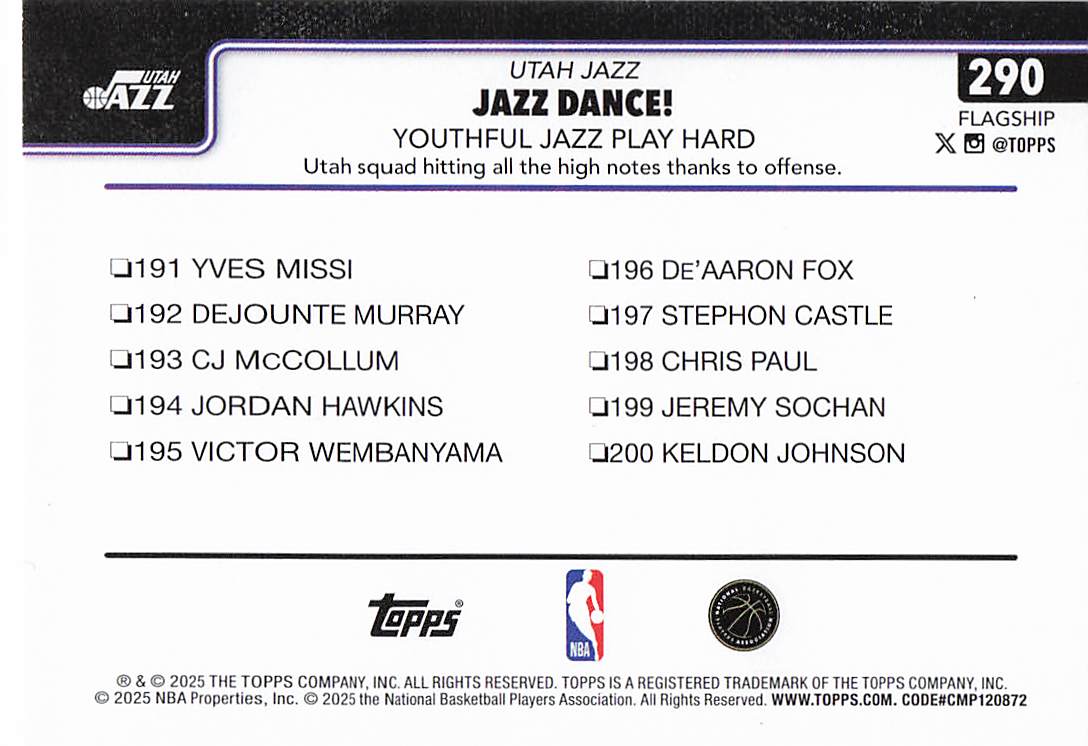 2025-26 Topps Basketball Jazz Dance!: Youthful Jazz Play Hard #290