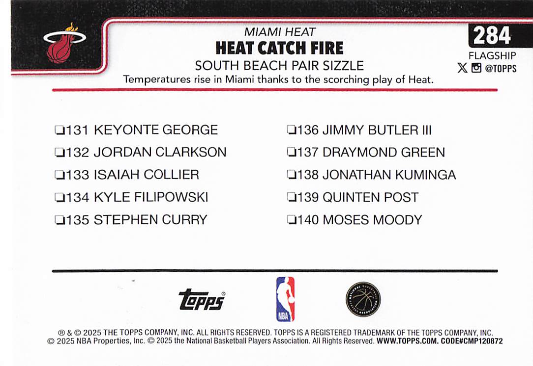 2025-26 Topps Basketball Heat Catch Fire: South Beach Pair Sizzle #284