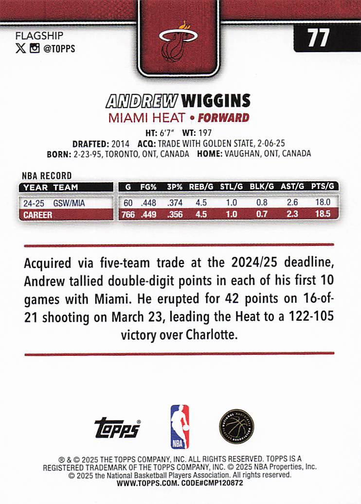 2025-26 Topps Basketball Andrew Wiggins #77