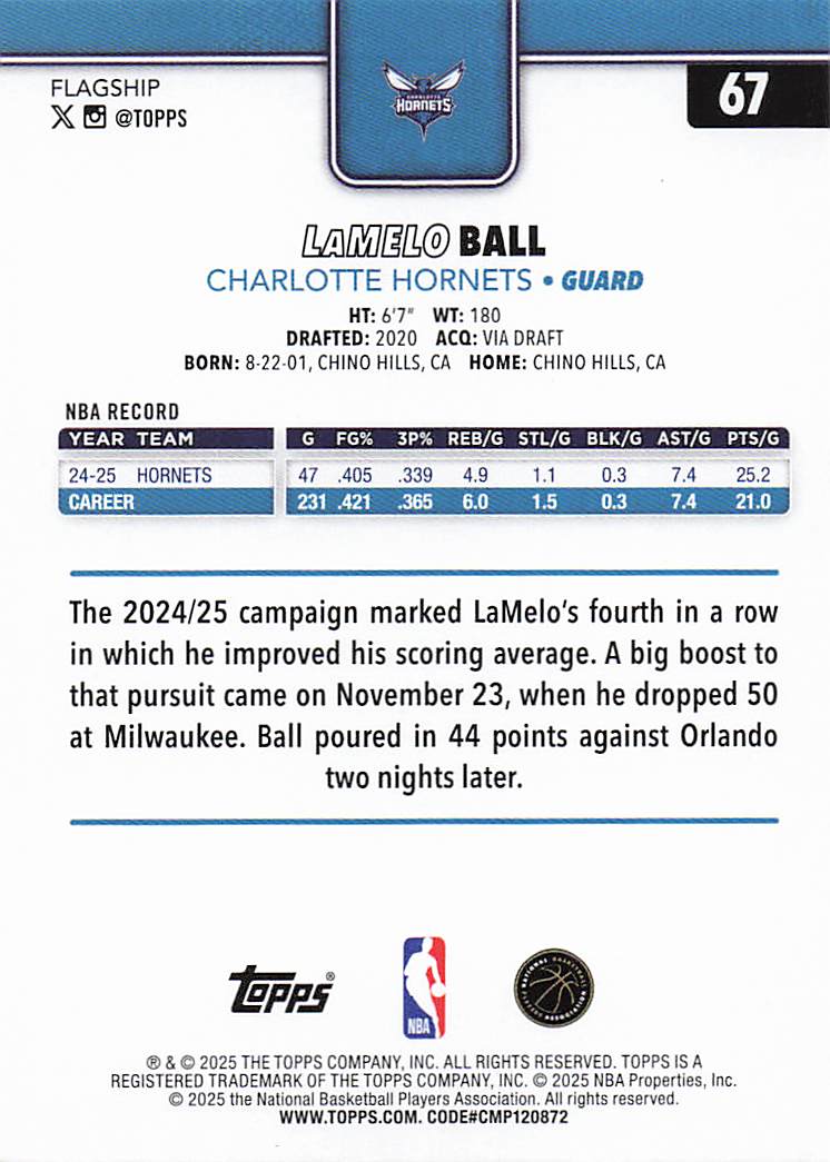 2025-26 Topps Basketball LaMelo Ball #67