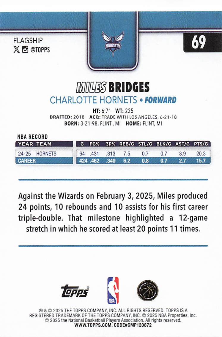 2025-26 Topps Basketball Miles Bridges #69
