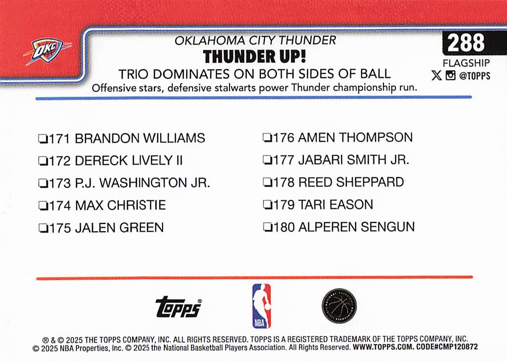 2025-26 Topps Basketball Thunder Up!: Trio Dominates On Both Sides Of Ball #288