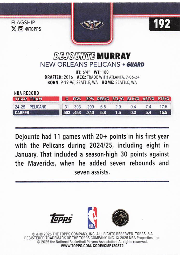 2025-26 Topps Basketball Dejounte Murray #192