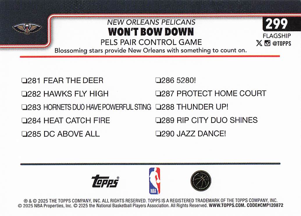 2025-26 Topps Basketball Won't Bow Down: Pels Pair Control Game #299