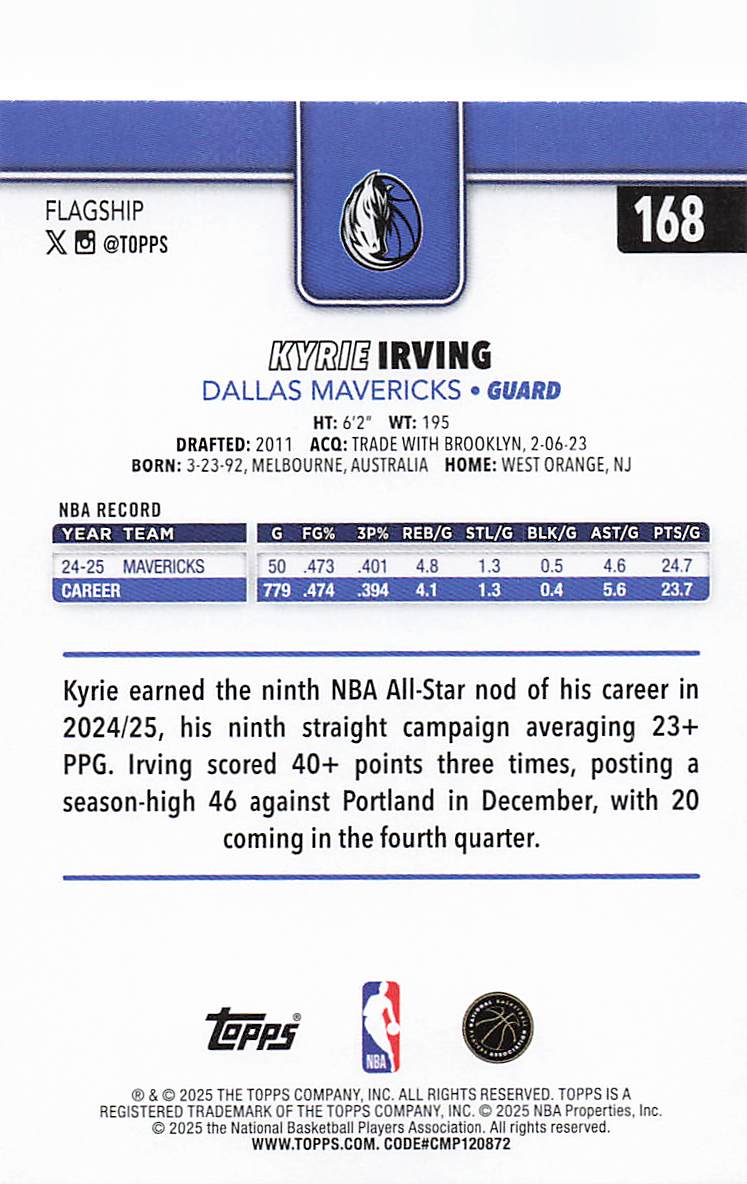 2025-26 Topps Basketball Kyrie Irving #168