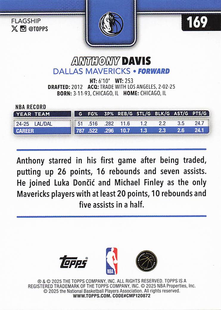 2025-26 Topps Basketball Anthony Davis #169
