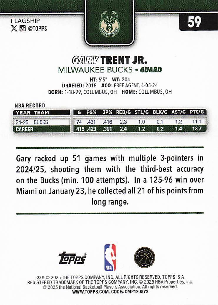 2025-26 Topps Basketball Gary Trent Jr. #59