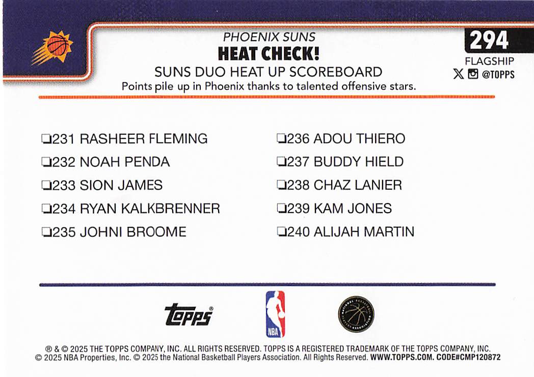 2025-26 Topps Basketball Heat Check!: Suns Duo Heat Up Scoreboard #294
