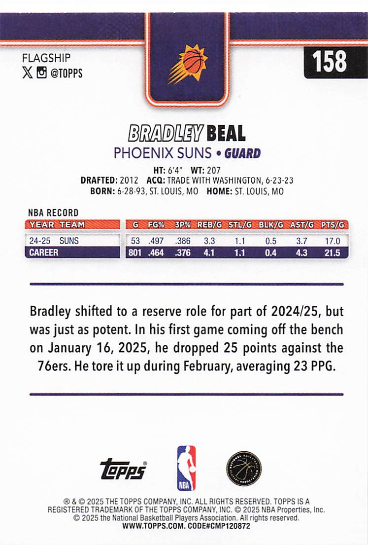 2025-26 Topps Basketball Bradley Beal #158