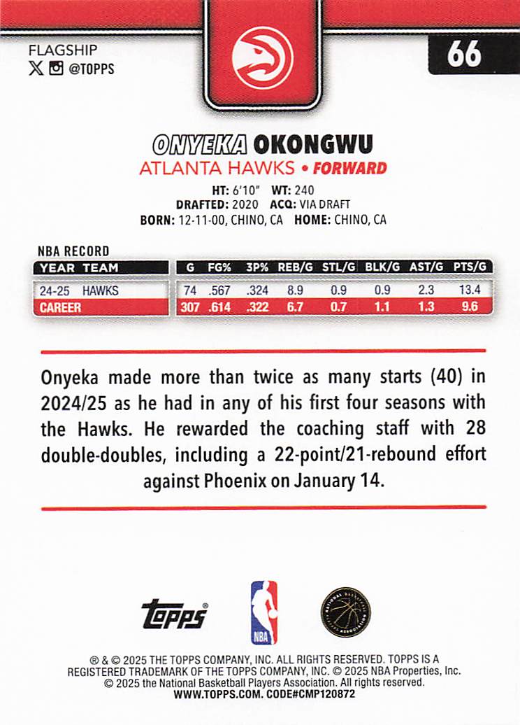 2025-26 Topps Basketball Onyeka Okongwu #66