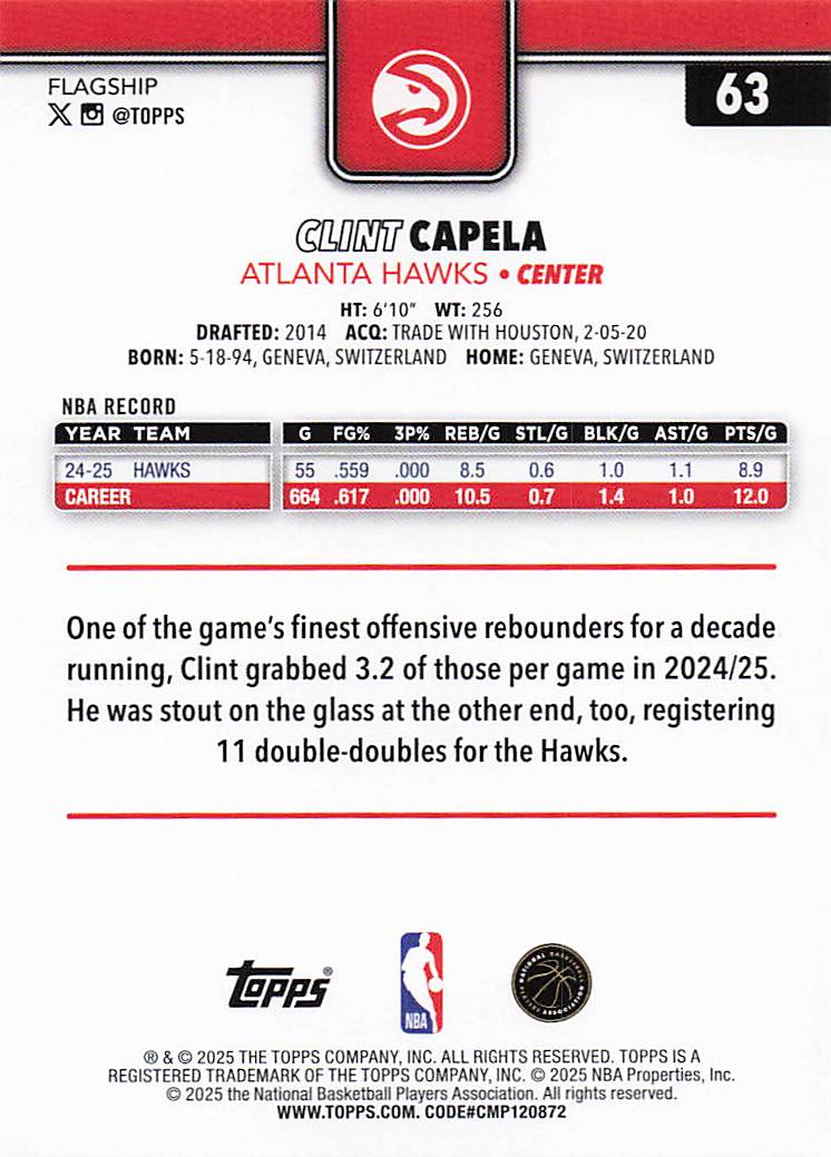 2025-26 Topps Basketball Clint Capela #63