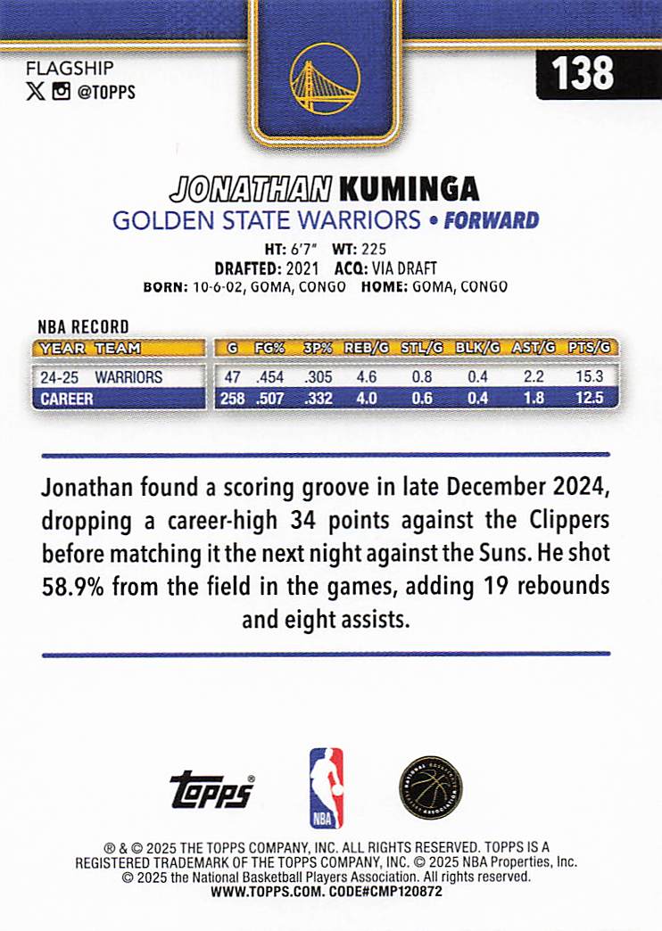 2025-26 Topps Basketball Jonathan Kuminga #138