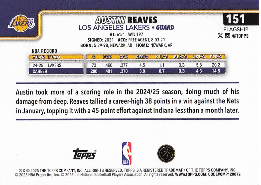 2025-26 Topps Basketball Austin Reaves #151