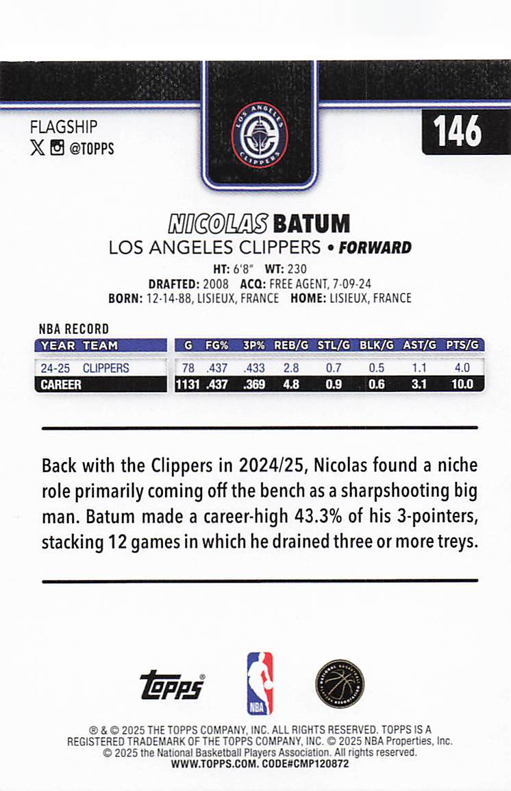 2025-26 Topps Basketball Nicolas Batum #146