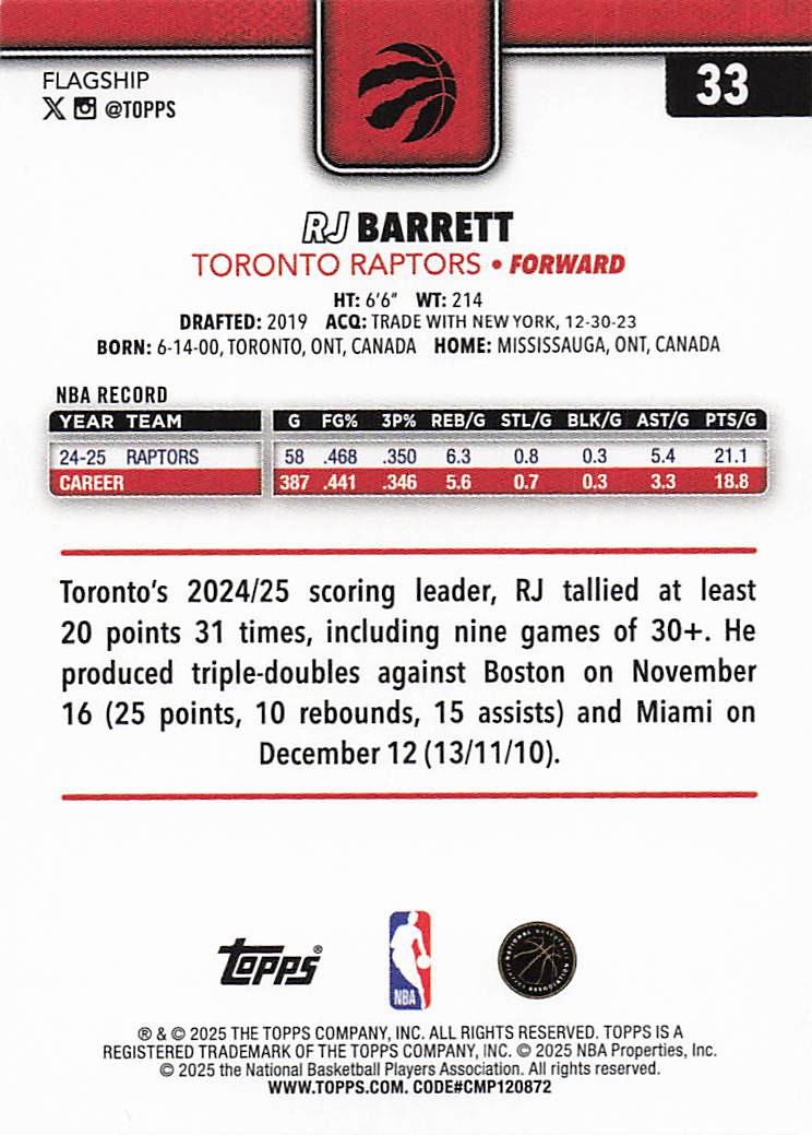 2025-26 Topps Basketball RJ Barrett #33