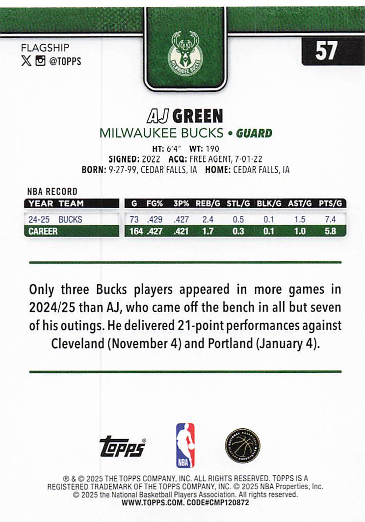 2025-26 Topps Basketball AJ Green #57