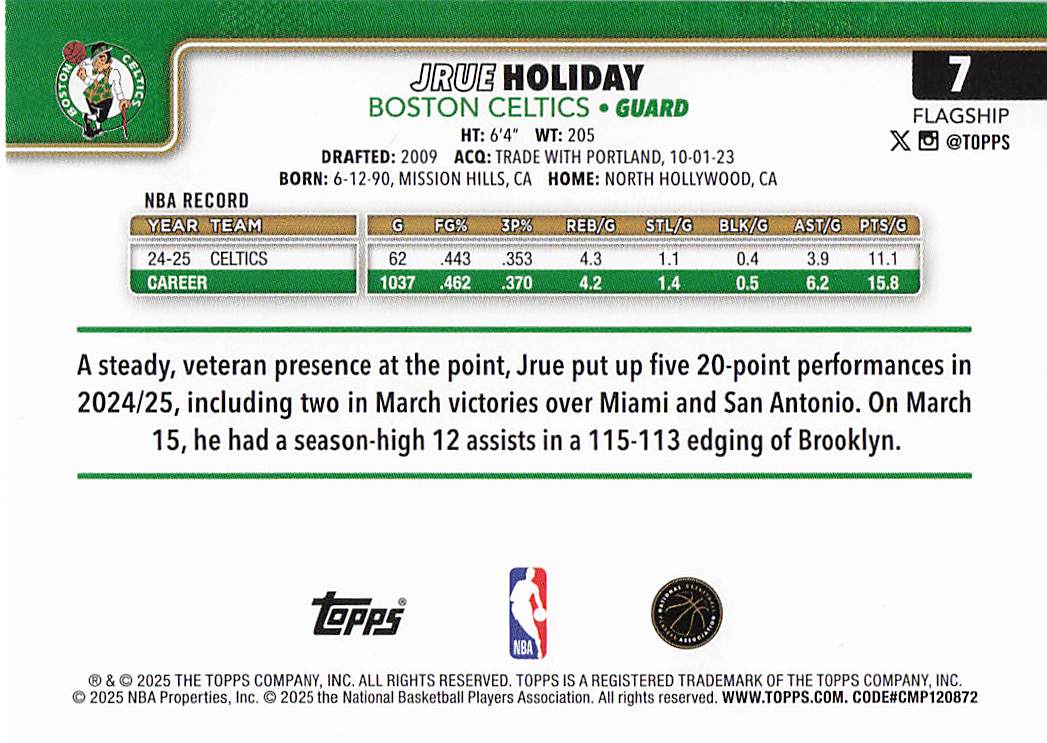 2025-26 Topps Basketball Jrue Holiday #7