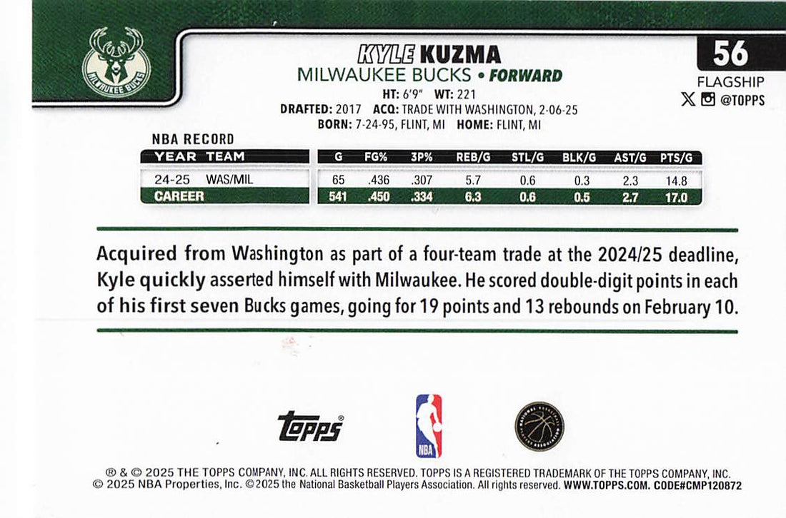 2025-26 Topps Holiday Basketball Kyle Kuzma #H45