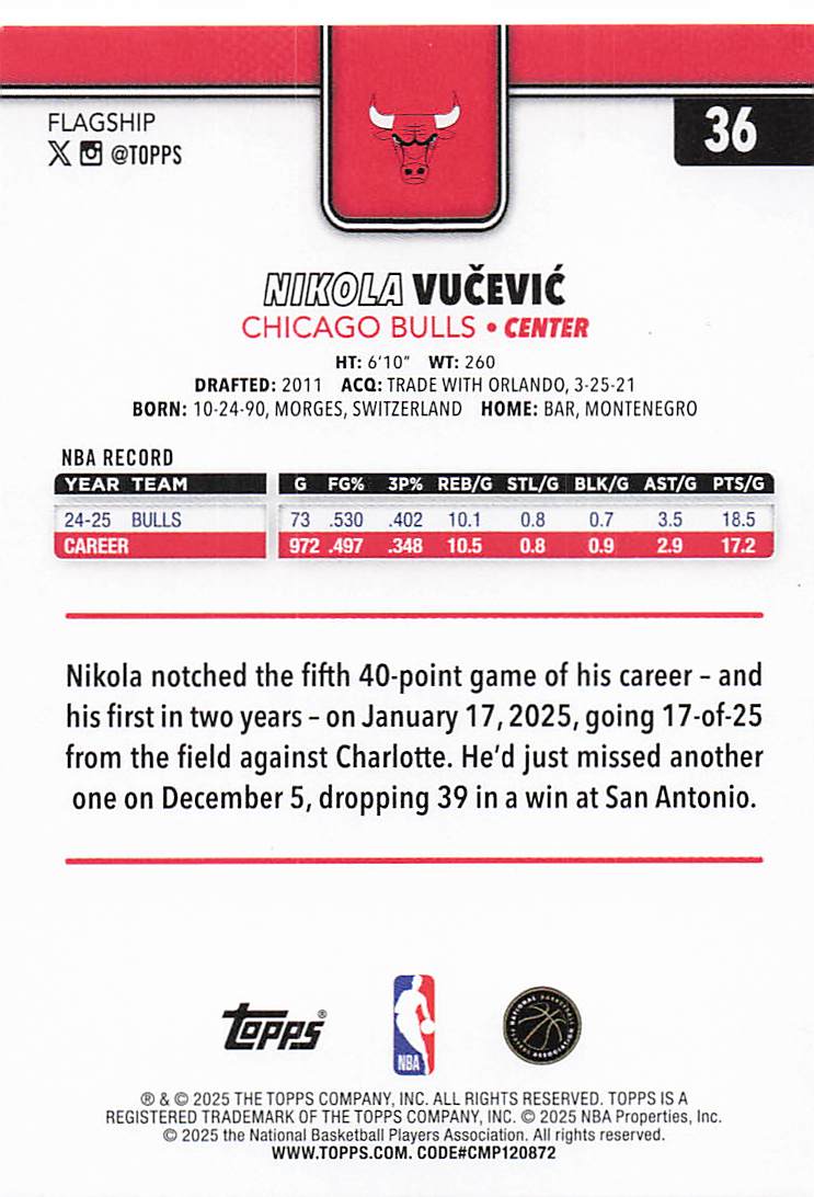 2025-26 Topps Basketball Nikola Vu?evi? #36