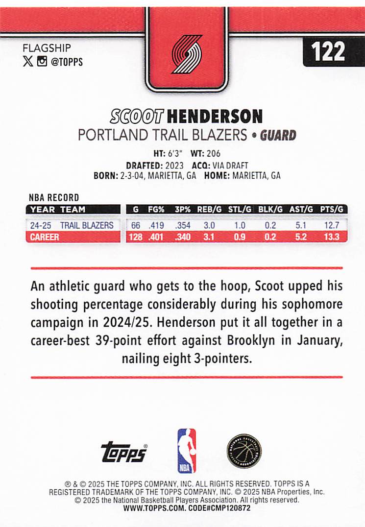 2025-26 Topps Basketball Scoot Henderson #122