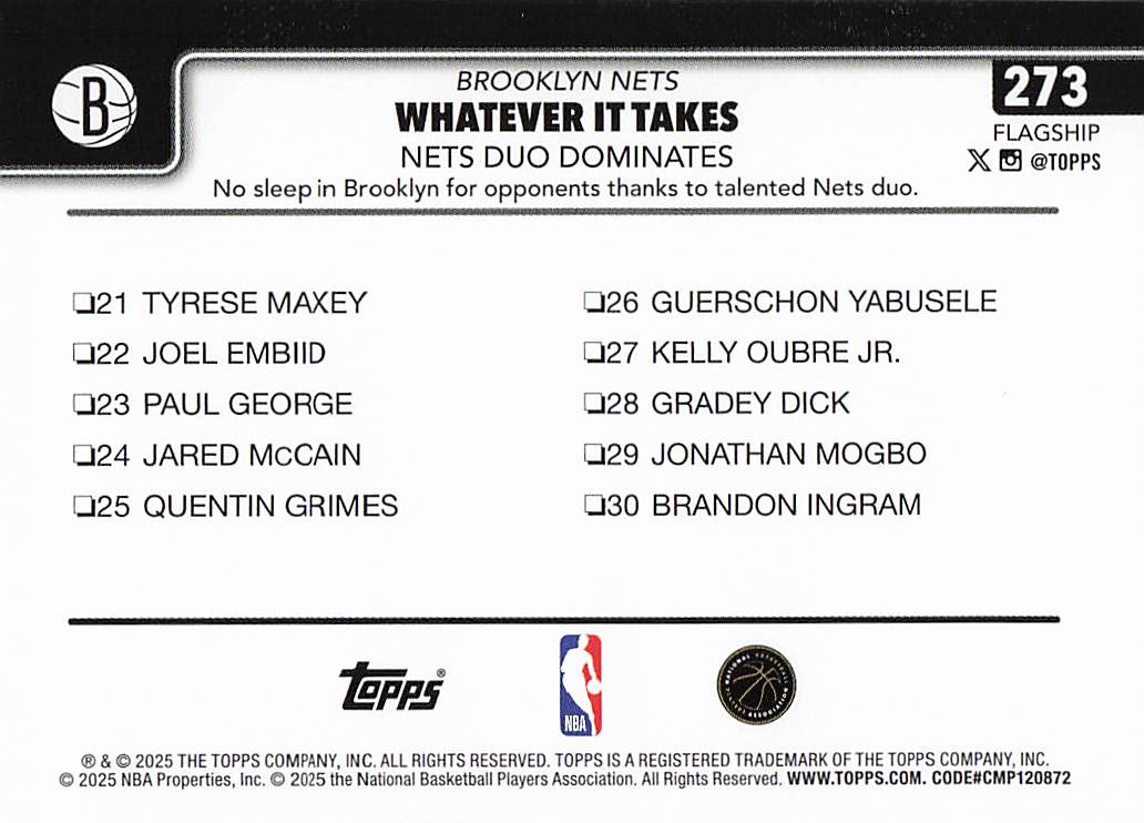 2025-26 Topps Basketball Whatever It Takes: Nets Duo Dominates #273