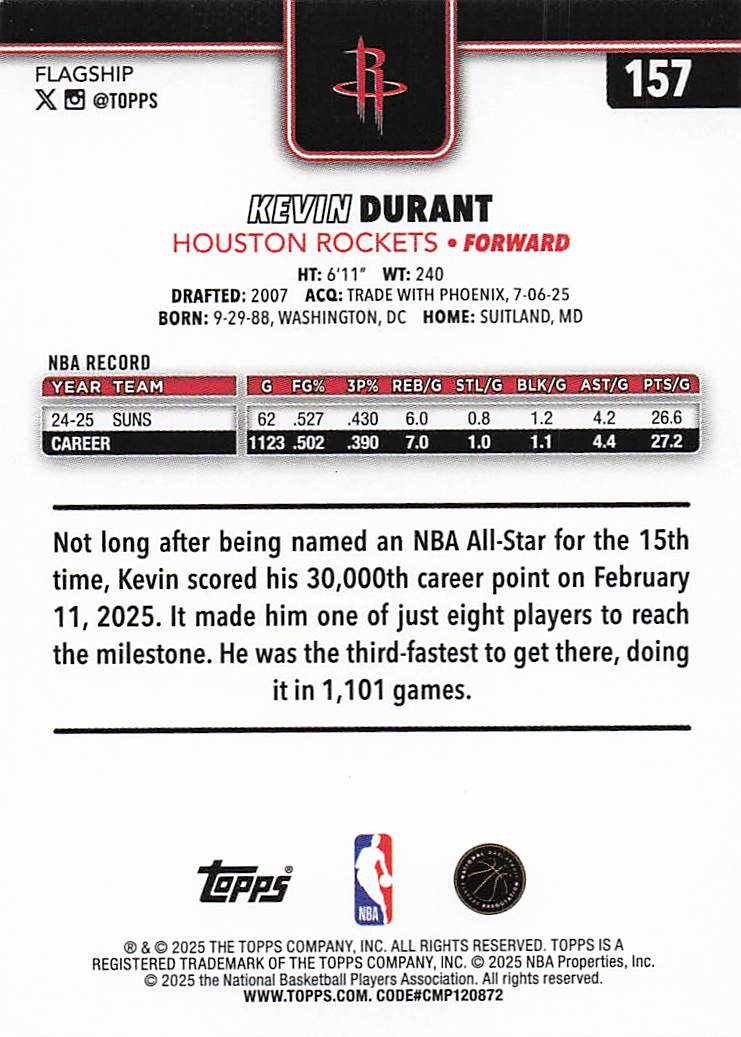 2025-26 Topps Basketball Kevin Durant #157