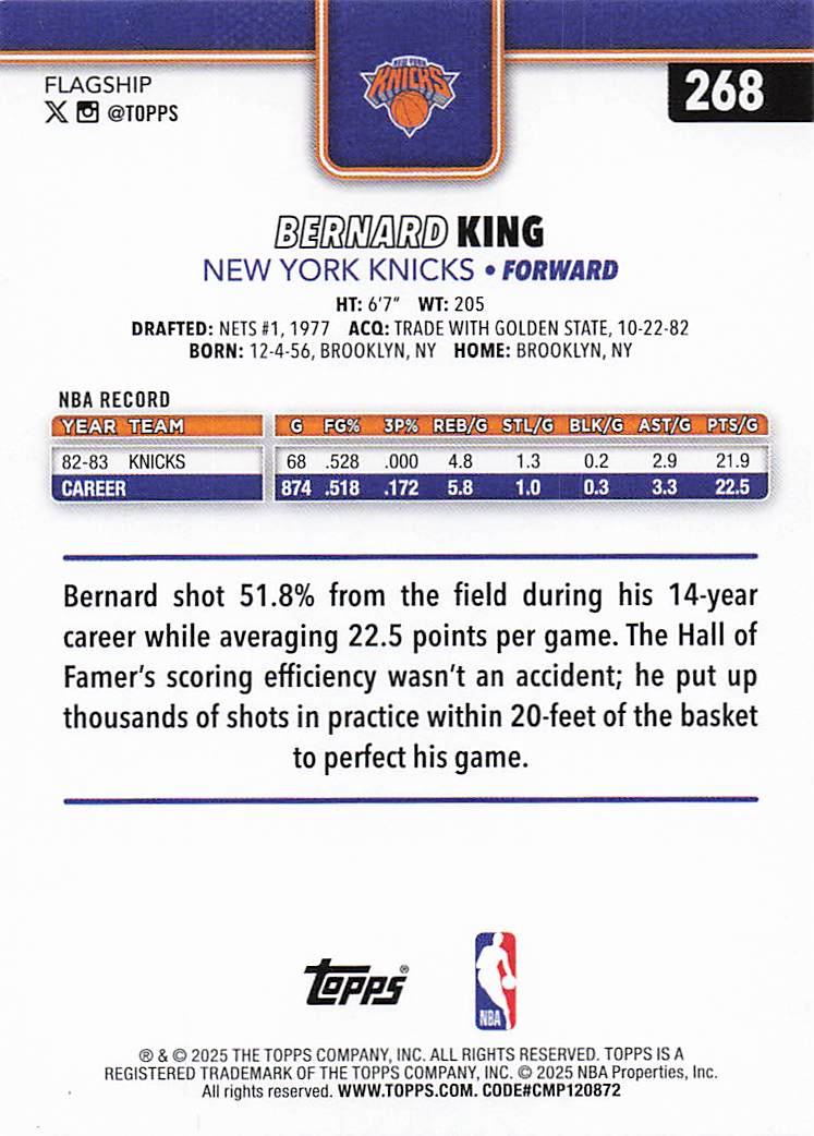 2025-26 Topps Basketball Bernard King #268